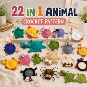 22-in-1 Animal Crochet Coaster Patterns, Mug Hugger Bundle, animals cup holder (PDF TUTORIAL)