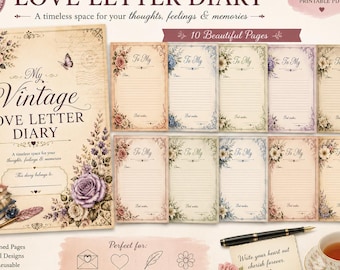 Vintage Love Letter Journal | 10 Romantic Vintage Letter Templates | Shabby Chic Writing Paper | Love Notes | Instant Download