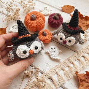 Mini Spooky Amigurumi: owl-pumpkins, wizard hat, pumpkins, ghost Crochet Pattern, Halloween, Fall Season Fun And Cute Plushies Toy