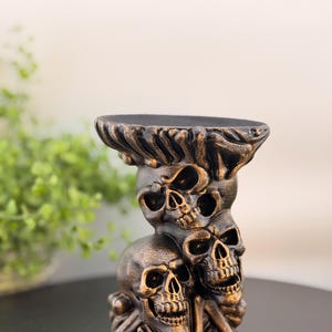 Stacked Skulls Candle Holder, Gothic Altar Tray, Witchy Pedestal Dish