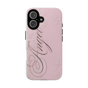 Angel Script Phone Case | Tough Protective iPhone Cover, Pink Floral Embossed