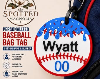 Custom 3D Printed Baseball Bag Tag | Personalized Name Number Sports Gear Accessory