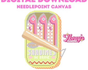 Sardines Can Needlepoint Chart | Digital PDF Pattern | Tinned Fish Design | 13 14 18 Mesh