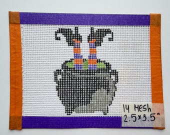 Witch Legs Cauldron Needlepoint Canvas – Hand-Painted Halloween Design