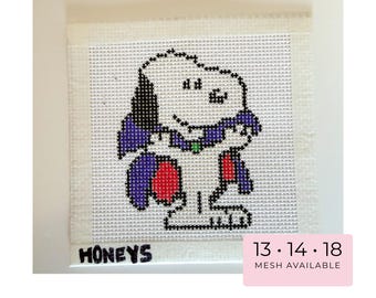 Vampire Dog Needlepoint Canvas, Halloween Costume Hand Painted Needlepoint, Spooky Dog Mini Canvas