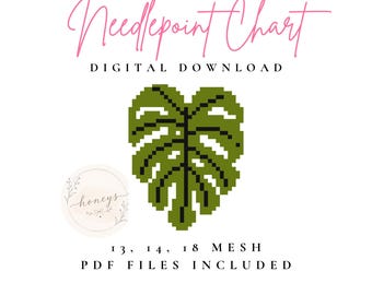 Monstera Leaf Needlepoint Chart | PDF Stitch Pattern (Digital Download)
