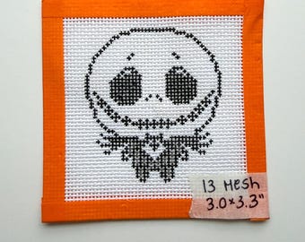 Spooky Skeleton Hand-Painted Needlepoint Canvas