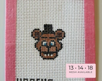 Freddy Bear Hand-Painted Needlepoint Canvas | Mini Bear Needlepoint Design