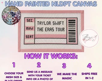 Custom Concert Ticket | Hand Painted Needlepoint Canvas | 13 14 18 Mesh
