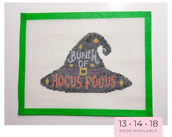 Hocus Pocus Witch Hat Needlepoint Canvas – Hand-Painted Halloween Design
