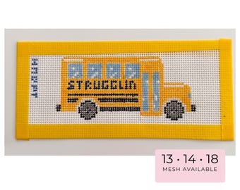 Struggle Bus Needlepoint Canvas – Hand-Painted Retro Bus Design