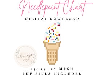 Ice Cream Cone w Sprinkles Needlepoint Chart | PDF Stitch Pattern (Digital Download)