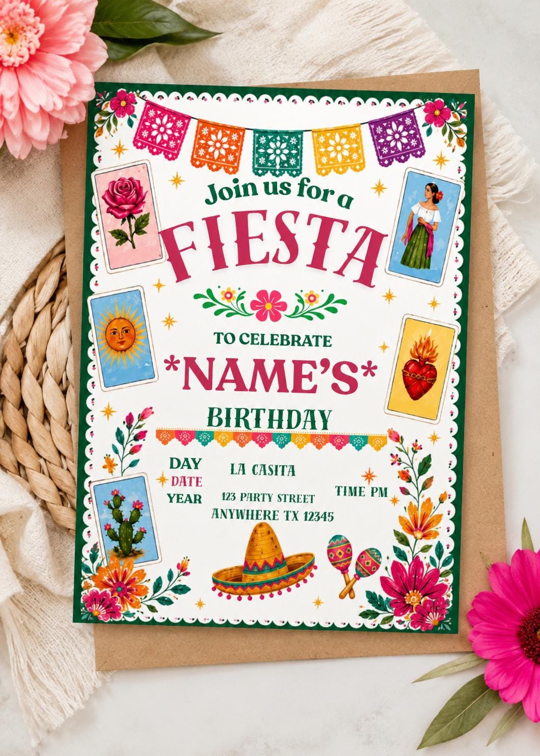 Mexican Fiesta Birthday Invitation Template Editable Canva Invitation Loteria Birthday Invite Cinco de Mayo Party Fiesta Party Invit