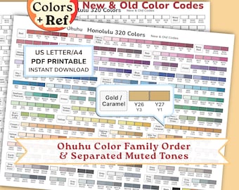 Ohuhu 320 Swatch Chart Honolulu, Pre-Filled/Blank PDF, New & Old Codes | Alcohol Marker Color Ref Sheet US Letter / A4 | Instant Download