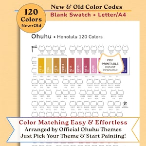 Ohuhu Honolulu 120 Swatch Chart •  Kawaii Cat —  Blank Color Swatch Sheet (Printable PDF) | New & Old Codes •  Letter/A4 | Instant Download