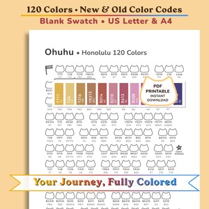 Ohuhu Honolulu 120 Swatch Chart •  Kawaii Cat —  Blank Color Swatch Sheet (Printable PDF) | New & Old Codes •  Letter/A4 | Instant Download