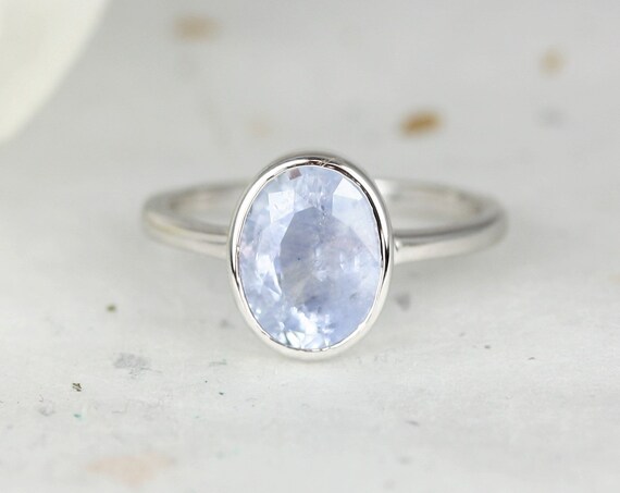 2.62cts Ready to Ship Galaxy 14kt Solid White Gold Icy Frosted Indigo Blue Unique Sapphire Oval Bezel Ring