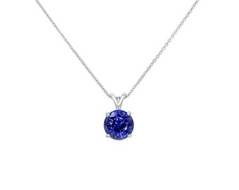 Ready to Ship Donna 8mm 14kt White Gold Blue Sapphire Necklace,Dainty Blue Solitaire Necklace,September Birthstone,Anniversary Gift