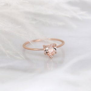 Ultra Petite Heartley 14kt Rose Gold Morganite Stacking Ring,Dainty Heart Ring,Petite Heart Ring,Minimalist Ring,Ring,Gift For Her