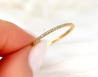 Priscilla 14kt Ultra Dainty Diamond ALMOST Eternity Ring,Petite Diamond Band,Diamond Stacking Ring,Gift For Her,Push Present,Diamond Ring