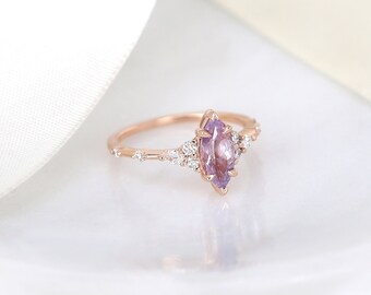 1.20ct Ready to Ship Astrid 14kt Rose Gold Blush Sapphire Diamond Marquise Cluster Engagement Ring,Dainty Unique Art Deco Marquise Ring