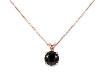 Donna 8mm 14kt Rose Gold Black Onyx Solitaire Necklace,Unique Black Onyx Necklace,Gift For Her,Anniversary Gift,Birthday Gift