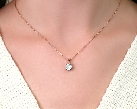 Nicole 14kt Gold Moissanite Diamond Solitaire Necklace,Moissanite Necklace,Anniversary Gift,Birthday Gift,Graduation Gift,Gift For Her