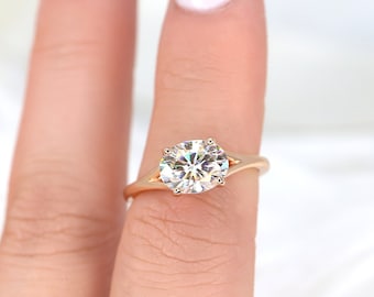 2ct Margo 9x7mm 14kt Rose Gold Moissanite Mermaid Split Oval Solitaire Ring,East West Set Oval Ring,Unique Oval Ring,Oval Engagement Ring