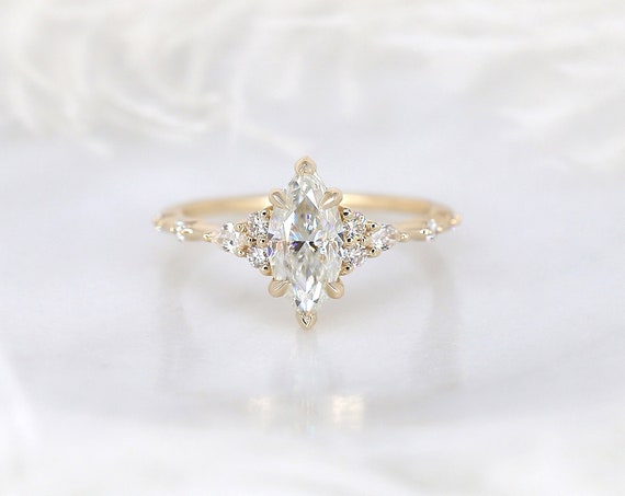 1ct Astrid 10x5mm 14kt Gold Moissanite Diamond Marquise Cluster Ring,Dainty Unique Art Deco Ring,Marquise Engagement Ring,Anniversary Gift