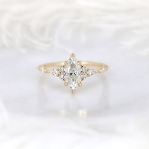 1ct Astrid 10x5mm 14kt Gold Moissanite Diamond Marquise Cluster Ring,Dainty Unique Art Deco Ring,Marquise Engagement Ring,Anniversary Gift