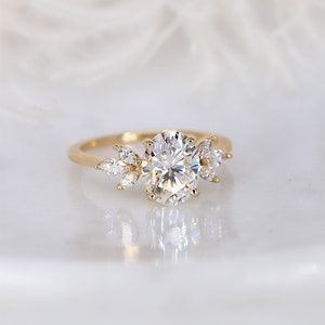 2ct Terah 9x7mm 14kt Gold Moissanite Diamond Marquise Unique Cluster Ring,Art Deco Oval Engagement Ring,Oval Ring