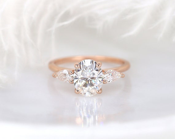 2ct Enya 9x7mm 14kt Rose Gold Moissanite Diamond 3 Stone Oval Engagement Ring,Three Stone Oval Ring,Unique Oval Ring,Anniversary Gift