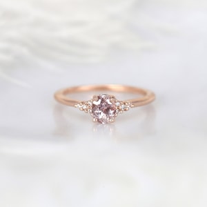 0.80cts Ready to Ship Maddy 14kt Rose Gold Blush Peach Sapphire Diamond Cluster 3 Stone Oval Ring,Unique Sapphire Ring,Sapphire Engagement