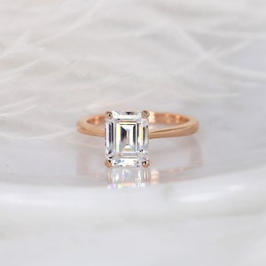 2.60ct Skinny Norma 9x7mm 14kt Gold Moissanite Dainty Minimalist Emerald Engagement Ring,Emerald Solitaire Ring