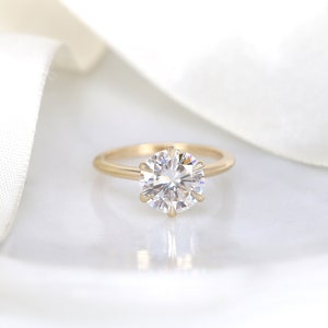 2.70cts Skinny Webster 9mm 14kt Gold Moissanite 6 Prong Dainty Round Solitaire Ring,Talon Prongs Round Engagement Ring,Round Wedding Ring