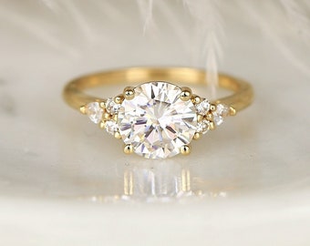 2cts Constance 8mm 14kt Gold Moissanite Diamonds Unique Dainty Cluster 3 Stone Round Engagement Ring