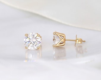 4ct Ready to Ship Donna 8mm 14kt Rose Gold Moissanite Studs,Minimalist Round Earrings,Dainty Stud Earrings,Gift For Her,Anniversary Gift