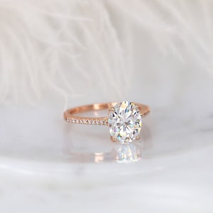 3ct Blake 10x8mm 14kt Gold Moissanite Diamond Cathedral Oval Engagement Ring,Oval Solitaire Ring,Diamond Oval Ring