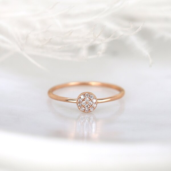 Diskco 14kt Diamond Ring,Pinky Ring,Diamond Ring,Gift For Her,April Birthstone,Pave Disk Ring,Minimalist Ring,Petie Ring,Dainty Diamond Ring
