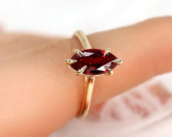 Morticia 14x7mm 14kt Ruby Marquise Solitaire Ring,Unique Marquise Ring, Marquise Engagement Ring,Marquise Cut Ring,Ruby Ring,July Birthstone