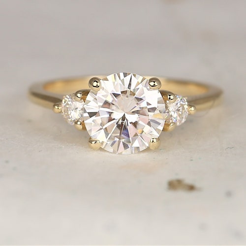 Peach Sapphire Anniversary Ring 3 Stone Ring 14k Rose Gold | Etsy
