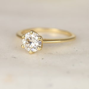 1ct Skinny Webster 6.5mm 14kt Gold Moissanite Minimalist 6 Prong Round Solitaire Ring,Round Engagement Ring,Six Prong Ring,Anniversary Gift