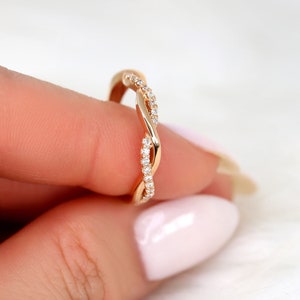 Dusty 14kt Gold Diamond HALFWAY Eternity Stacking Ring,Twist Ring,Weaving Braid Diamond Ring,Crossover Band,Twisted Ring,Gift For Her