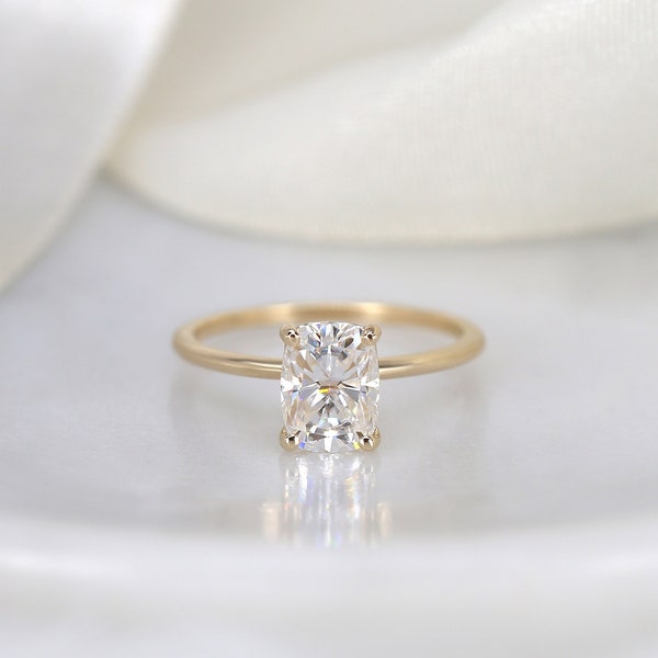 1.50ct Lola 8x6mm 14kt Gold Moissanite Minimalist Elongated Cushion Solitaire Engagement Ring,Ultra Dainty Cushion Ring,Cushion Wedding Ring
