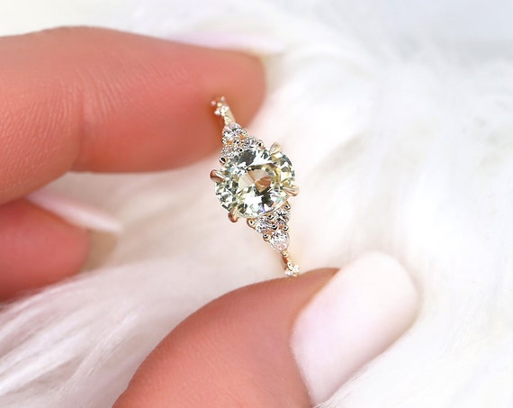 1.65ct Ready to Ship Aspen 14kt Gold Champagne Sapphire Diamond Oval Cluster Ring,Dainty Art Deco Oval Ring,Art Deco Ring,Unique Oval Ring
