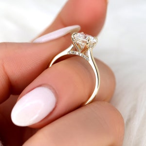 2ct Fawn 8mm 14kt Moissanite Diamond Round Hidden Halo Ring,Unique Engagement Ring,Round Solitaire Ring,Secret Halo Ring,Diamond Ring