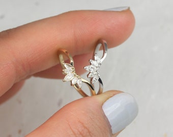 Kristall 14kt Gold Diamant Chevron Ring,Tiara Ring,gebogenes Band, Einzigartiger Nesting Ring, stapelbarer Ring, Marquise Nesting Ring, Marquise Ehering