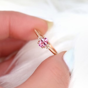 Ready to Ship Juniper 6x4mm 14kt Rose Gold Sapphire Diamond Oval Cluster Ring,Pink Sapphire Ring,Pink Engagement Ring,September Birthstone