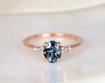 1.71ct Ready to Ship Maddy 14kt Rose Gold Ocean Teal Sapphire Diamond Dainty Oval Cluster Ring,September Birthstone,Gift For Her