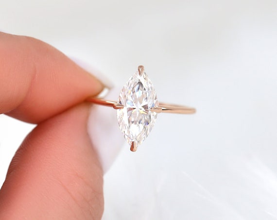 2.80ct Raven 14x7mm 14kt Gold Moissanite Dainty Talon Prong Marquise Solitaire Ring,Minimalist Marquise Ring,Unique Marquise Engagement Ring